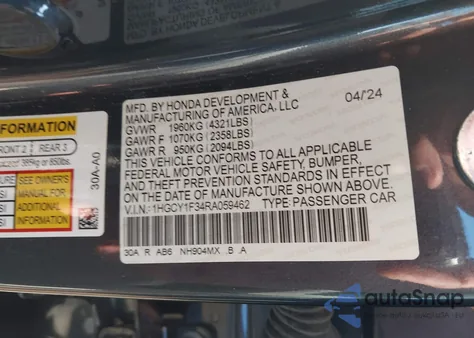 2024 Honda Accord Ex из США, поврежденный, VIN 1HGCY1F34RA059462